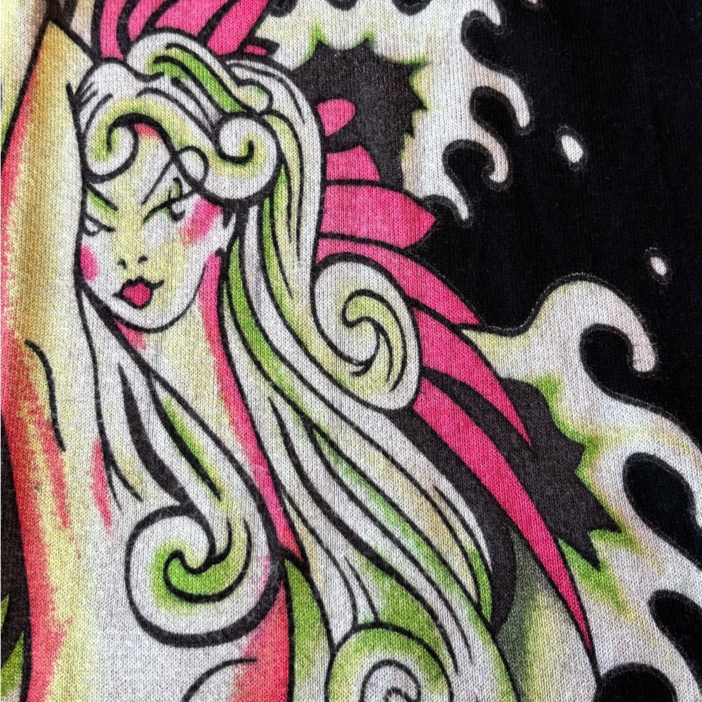 Ed Hardy Mermaid Graphic Scarf Rhinestone Black Y2K Fantasy 88” Long
